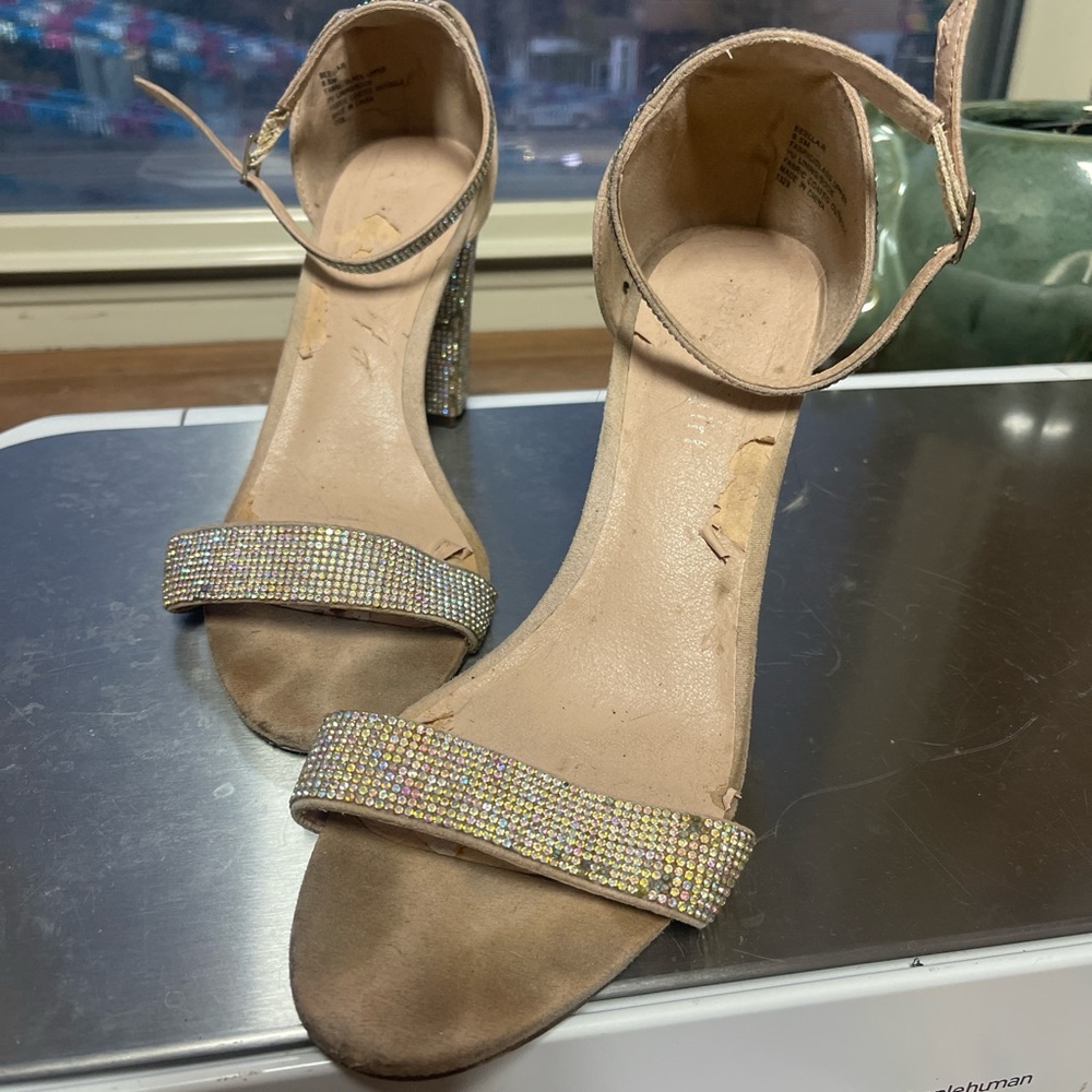 Steve Madden Beige Heels with Rhinestone Straps